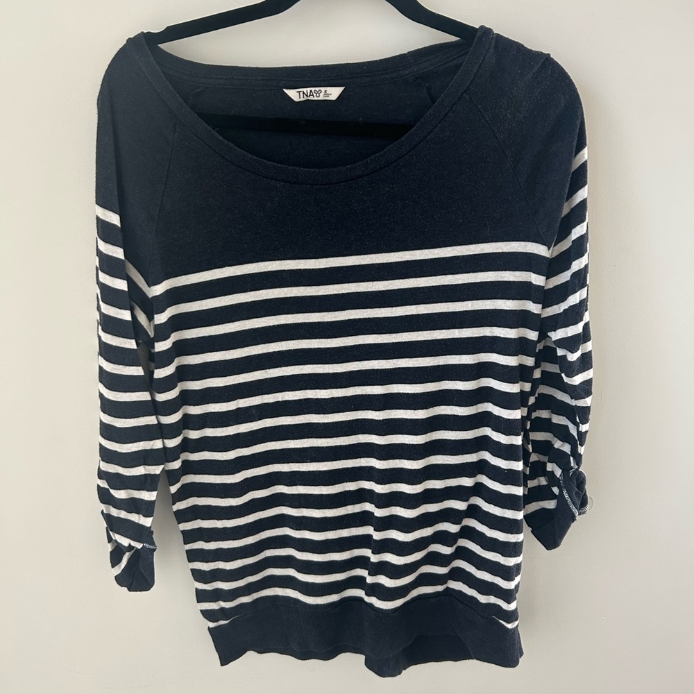 TNA Navy Blue and White Striped Sweater